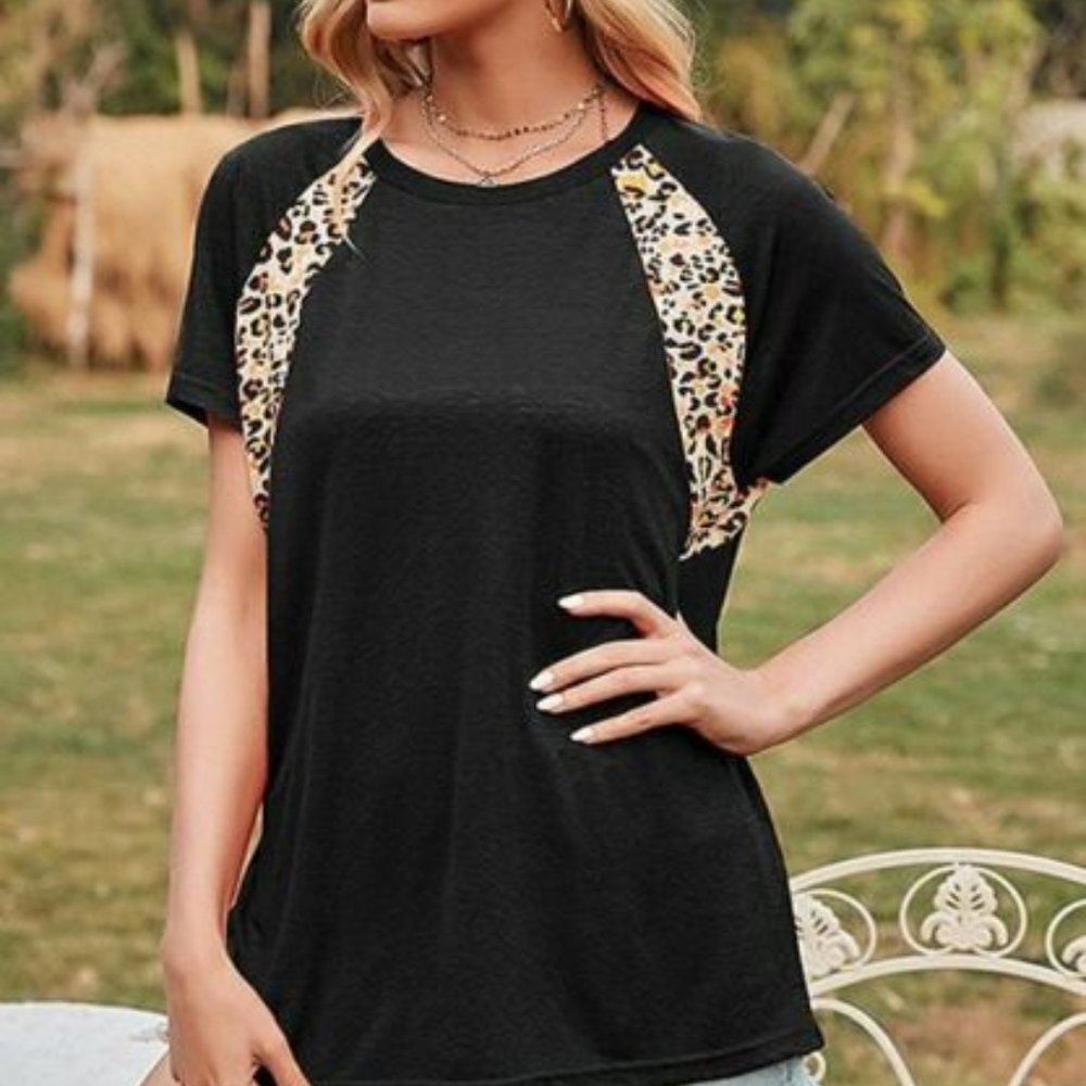 Cinnie Women's Black Short Sleeve Round Neck Casual T Shirt Top Size Large